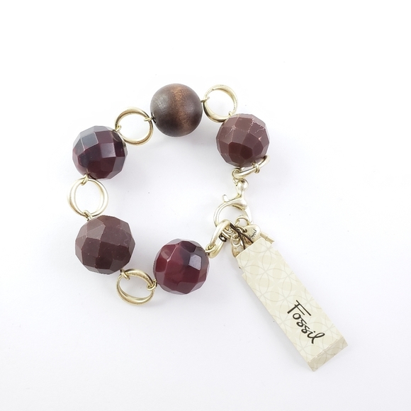 NWT! Fossil Bracelet with Jumbo Beads Silver Tone - Picture 8 of 9